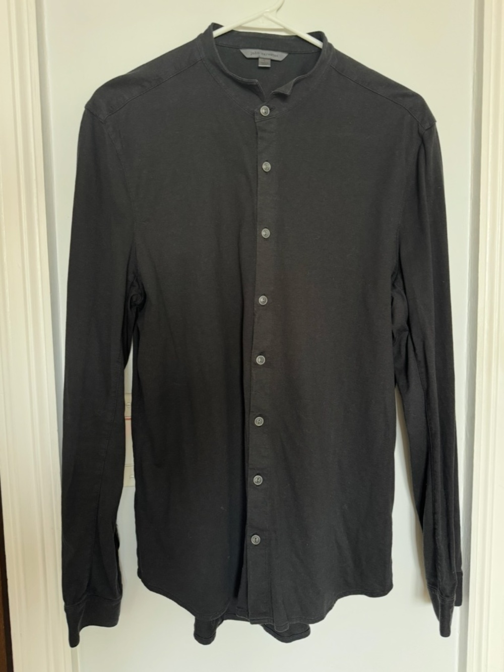 John Varvatos Cotton + Silk Blend Black Button Up Long Sleeve Shirt in Large